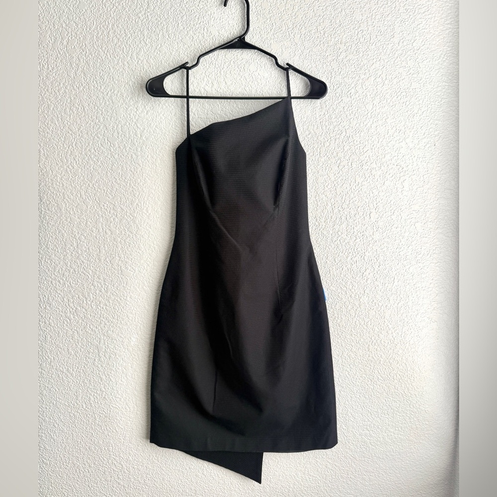 David Meister Bouclé One Shoulder Black Dress